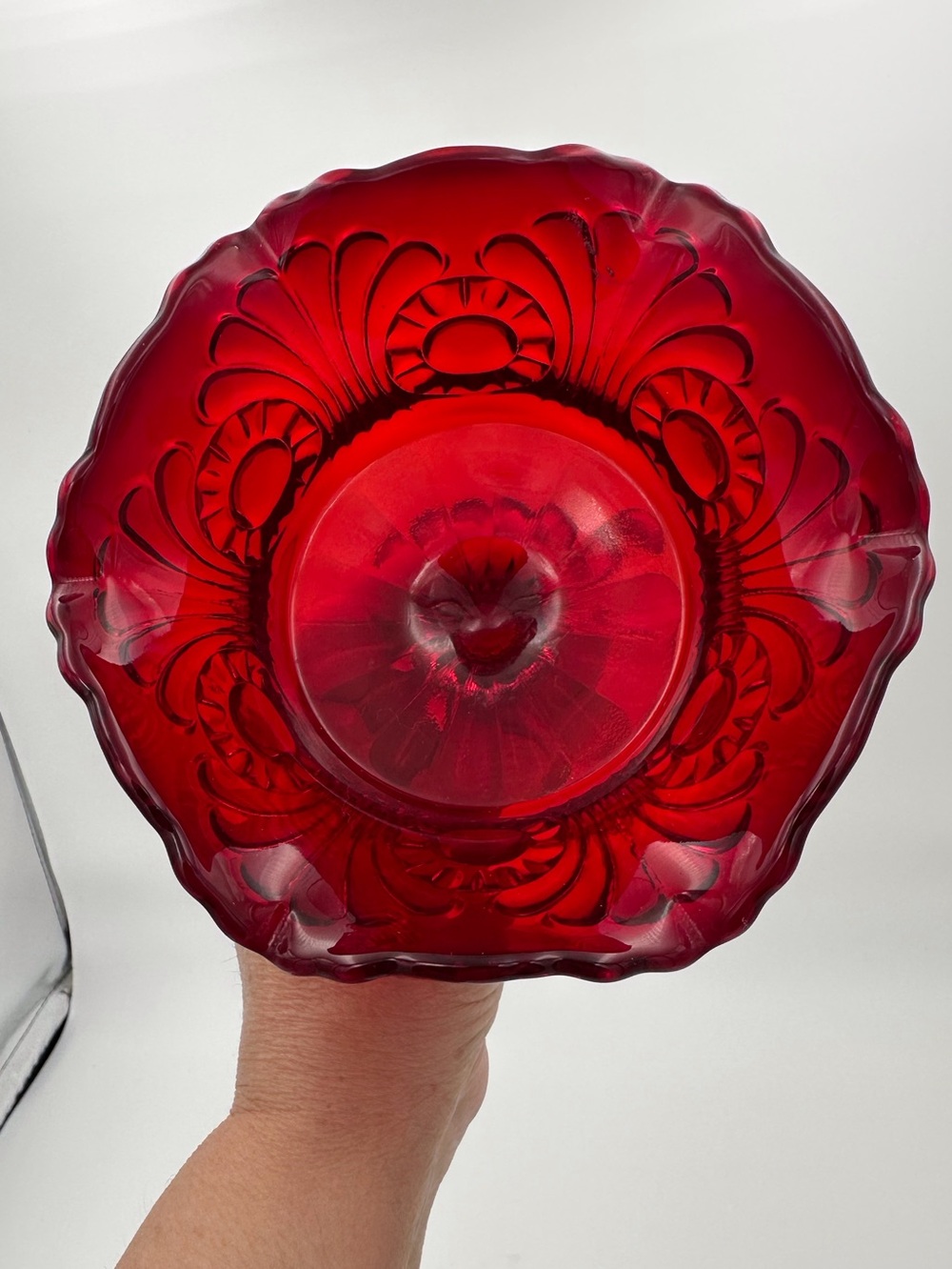 Vintage Fenton Ruby Red Scalloped Pedestal Candy Dish or Compote - Picture 7 of 8